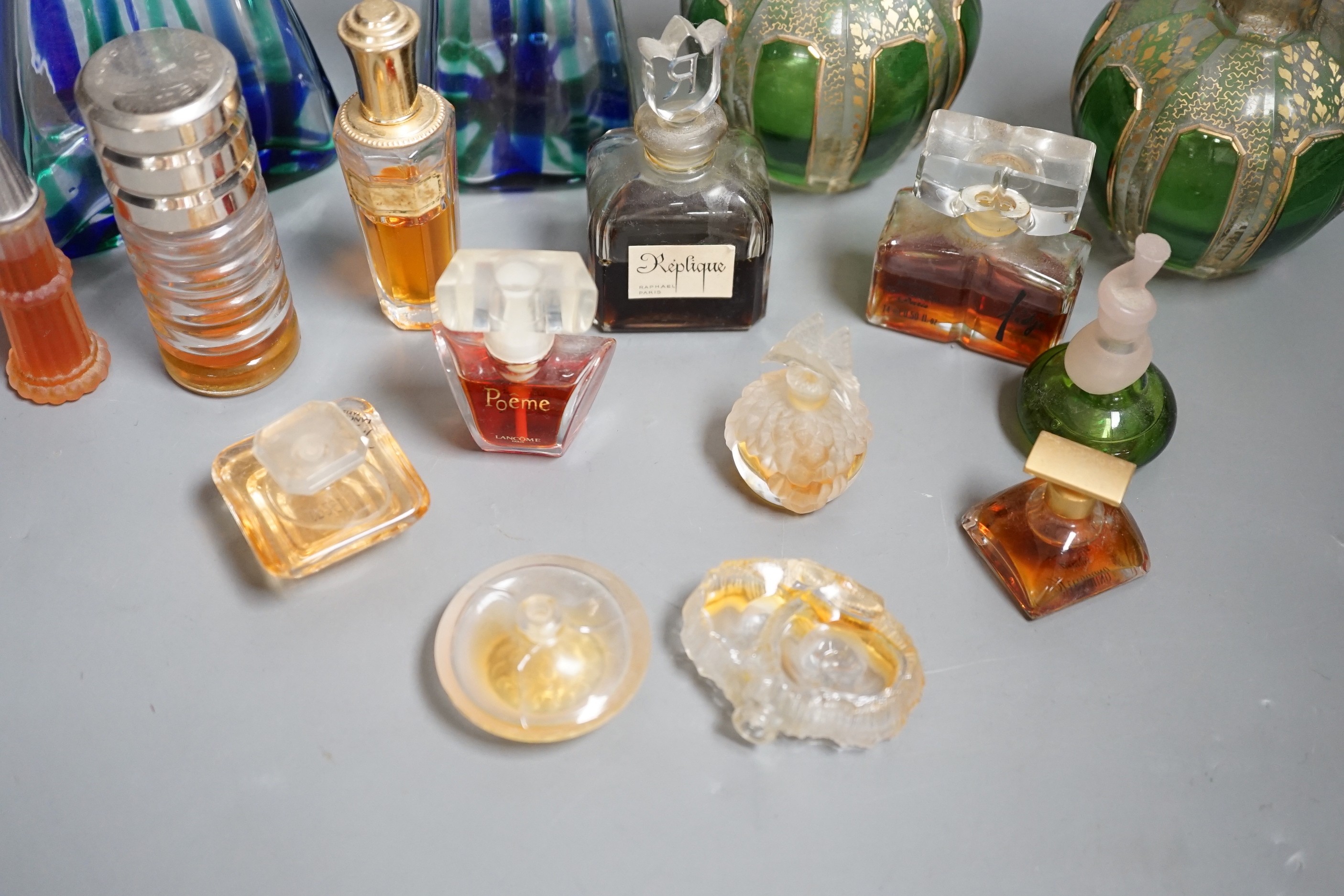 A pair of early 20th century French glass scent bottles, one other pair and miniature scent bottles (a quantity)